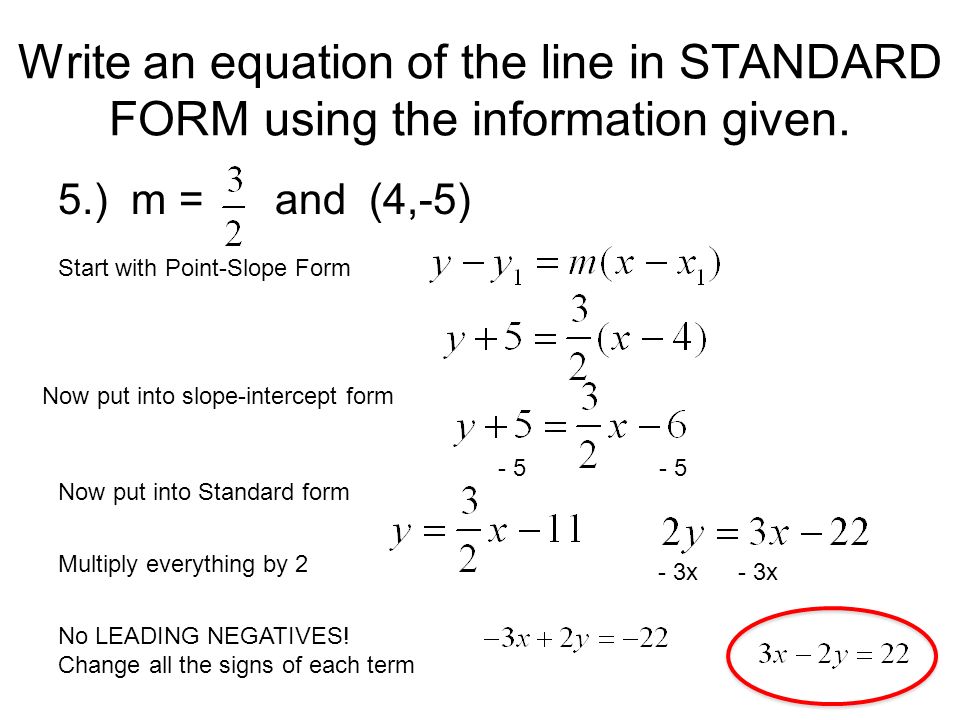 Writing Linear Equations in Standard Form